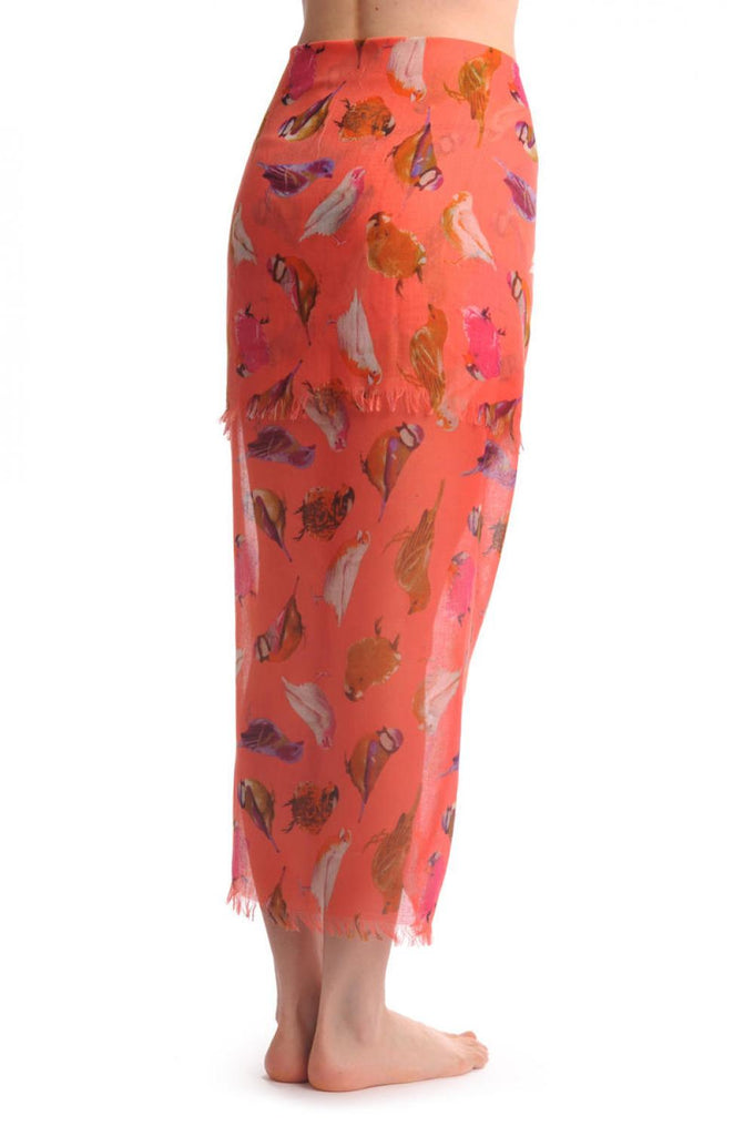 Liss Kiss Colourful Birds On Coral Unisex Scarf & Beach Sarong - Scarf