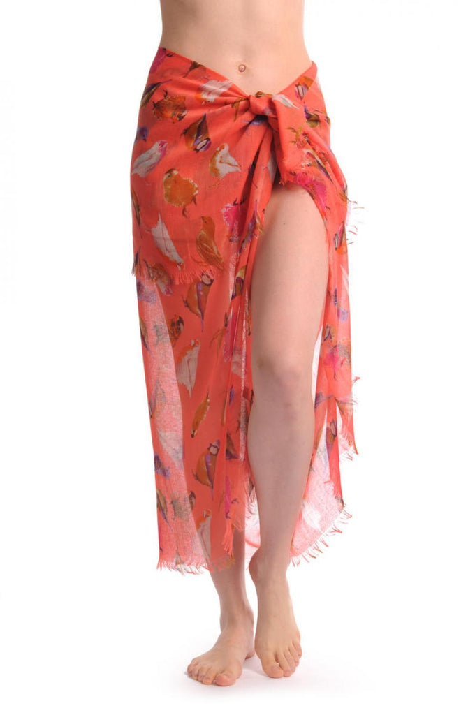 Liss Kiss Colourful Birds On Coral Unisex Scarf & Beach Sarong - Scarf