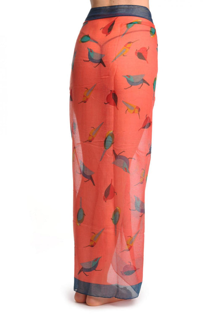 Liss Kiss Colourful Birds On Dark Pink With Blue Edge Unisex Scarf & Beach Sarong - Scarf