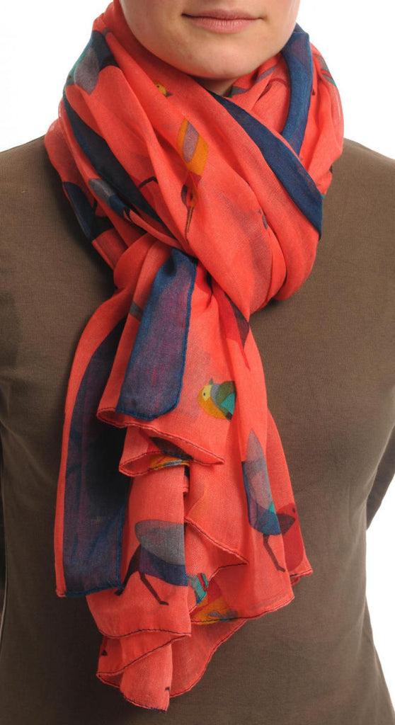Liss Kiss Colourful Birds On Dark Pink With Blue Edge Unisex Scarf & Beach Sarong - Scarf