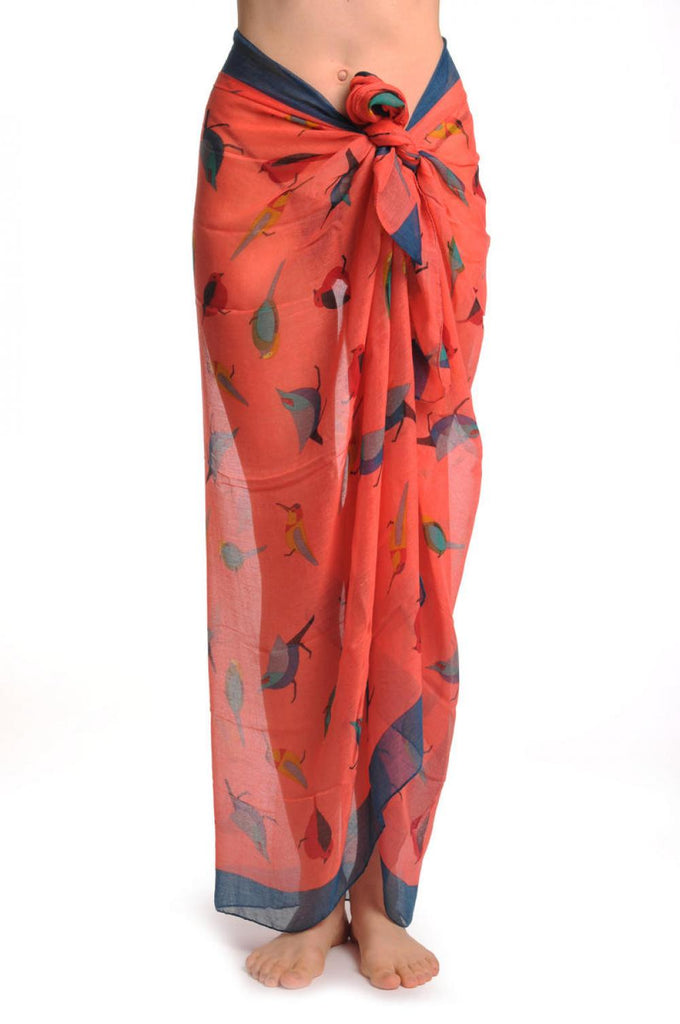 Liss Kiss Colourful Birds On Dark Pink With Blue Edge Unisex Scarf & Beach Sarong - Scarf