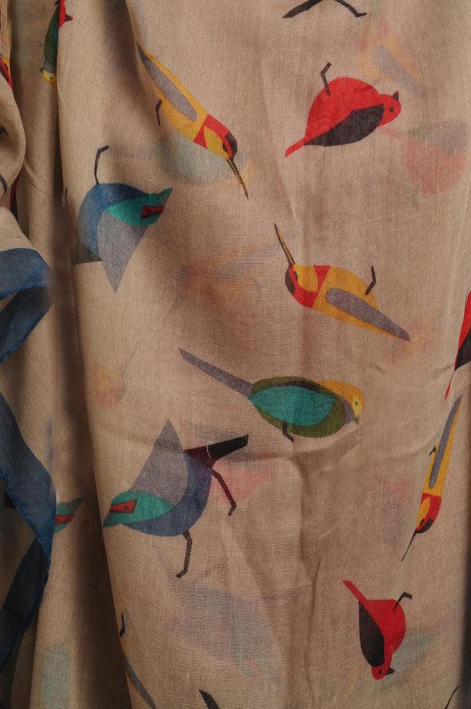 Liss Kiss Colourful Birds On Grey With Navy Blue Edge Unisex Scarf & Beach Sarong - Scarf