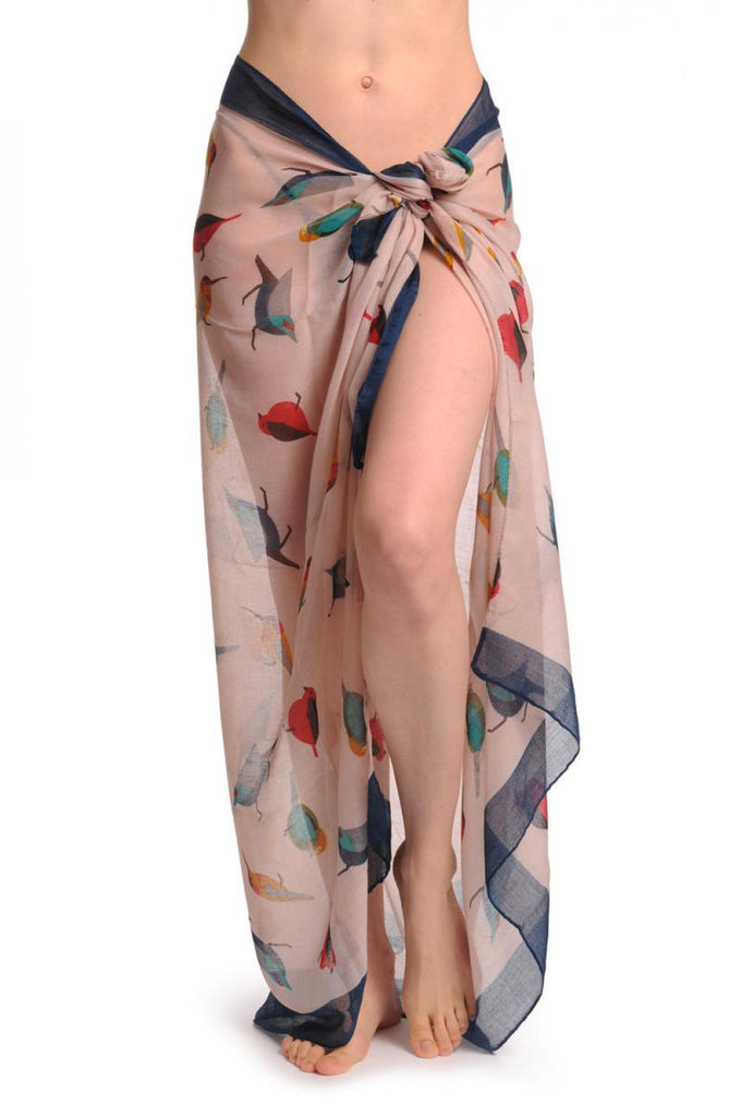 liss kiss Colourful Birds On Light Pink With Blue Edge Unisex Scarf & Beach Sarong - Scarf