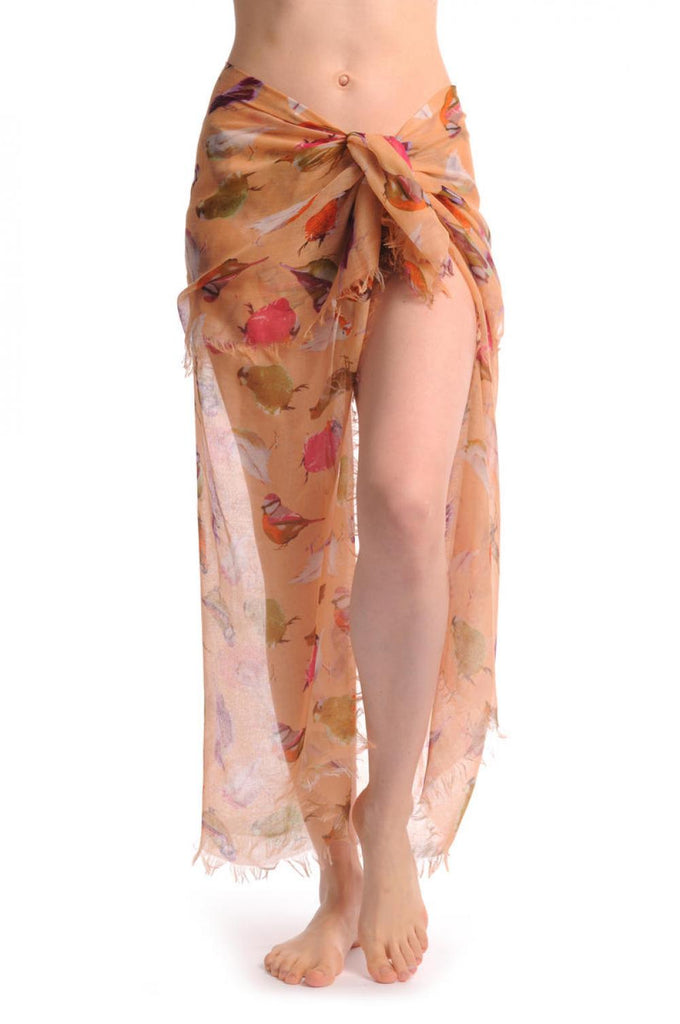 Liss Kiss Colourful Birds On Peach Unisex Scarf & Beach Sarong - Scarf