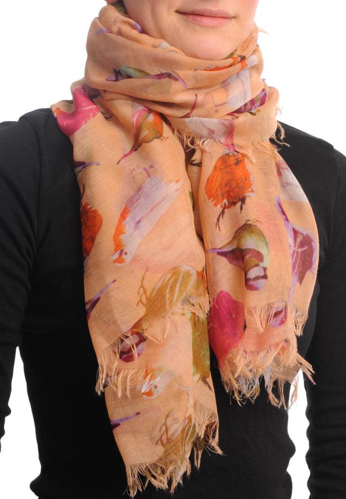 Liss Kiss Colourful Birds On Peach Unisex Scarf & Beach Sarong - Scarf