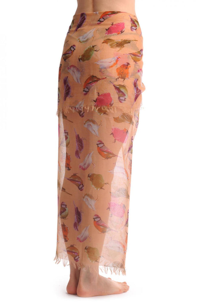 Liss Kiss Colourful Birds On Peach Unisex Scarf & Beach Sarong - Scarf