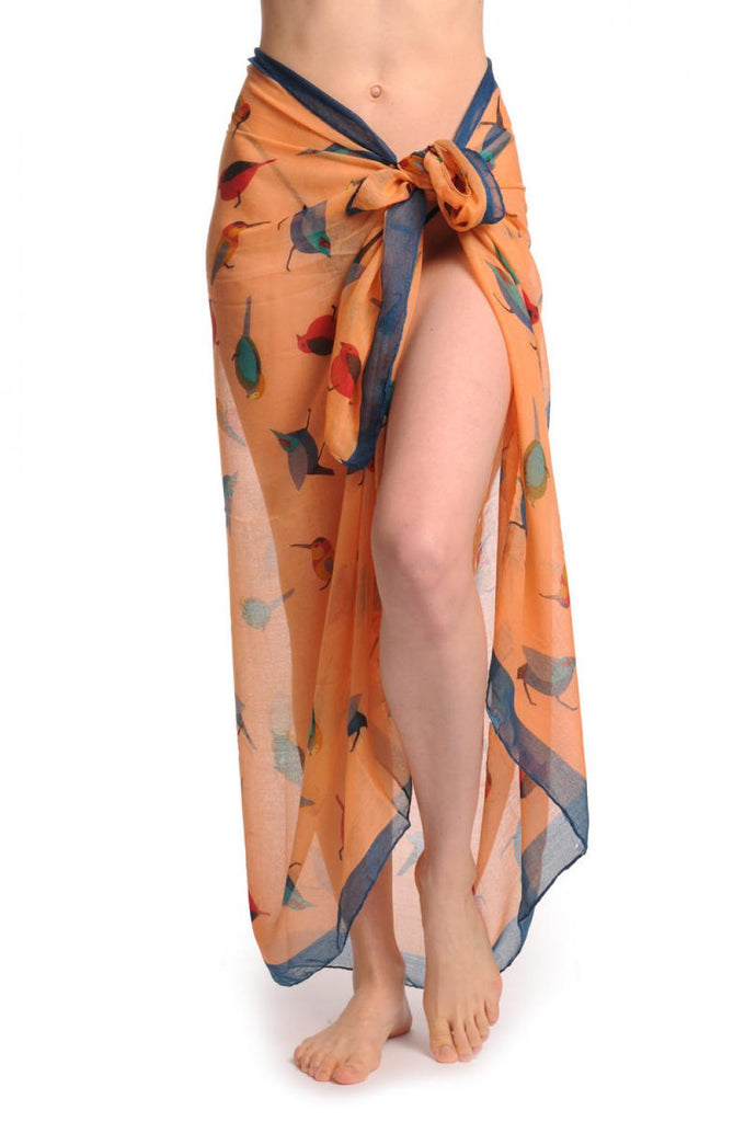 liss kiss Colourful Birds On Peach With Navy Blue Edge Unisex Scarf & Beach Sarong - Scarf
