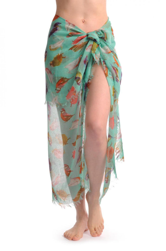 Liss Kiss Colourful Birds On Turquoise Unisex Scarf & Beach Sarong - Scarf