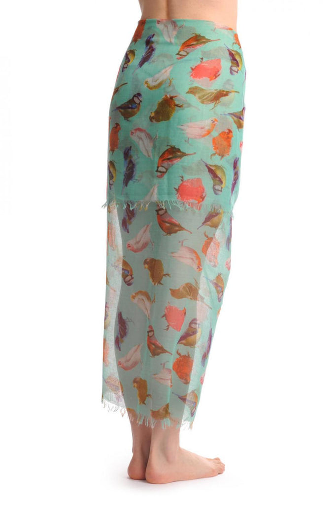 Liss Kiss Colourful Birds On Turquoise Unisex Scarf & Beach Sarong - Scarf