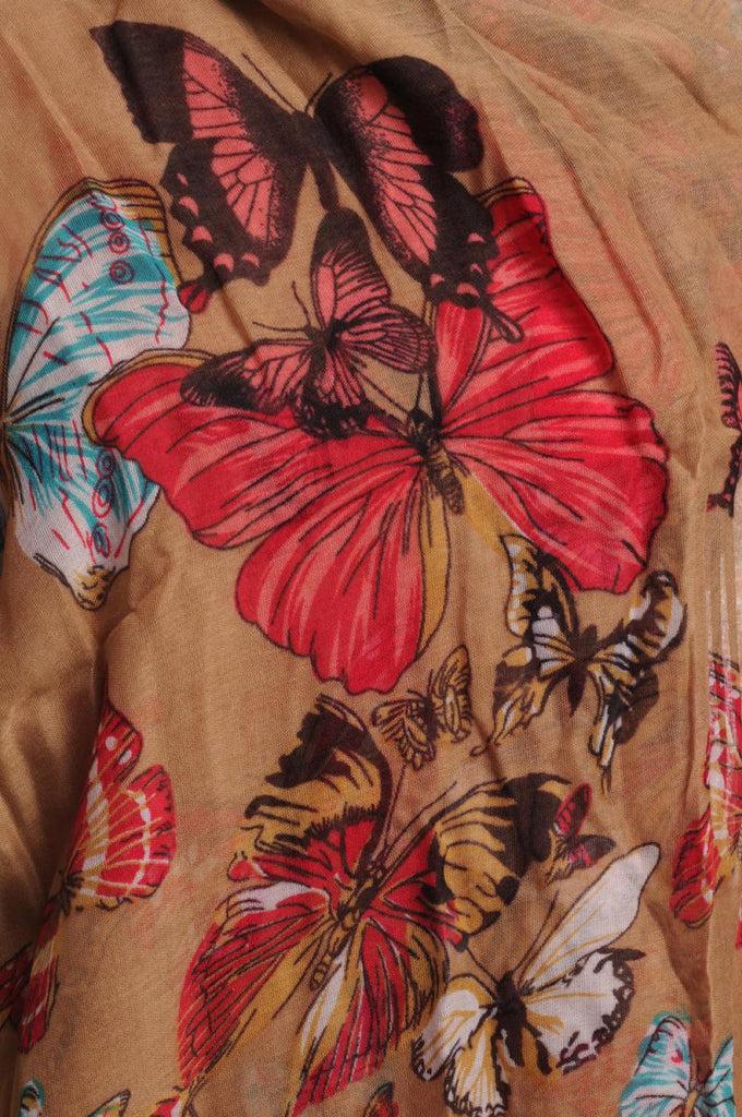 Liss Kiss Colourful Butterflies On Dark Mocha Unisex Scarf & Beach Sarong - Scarf