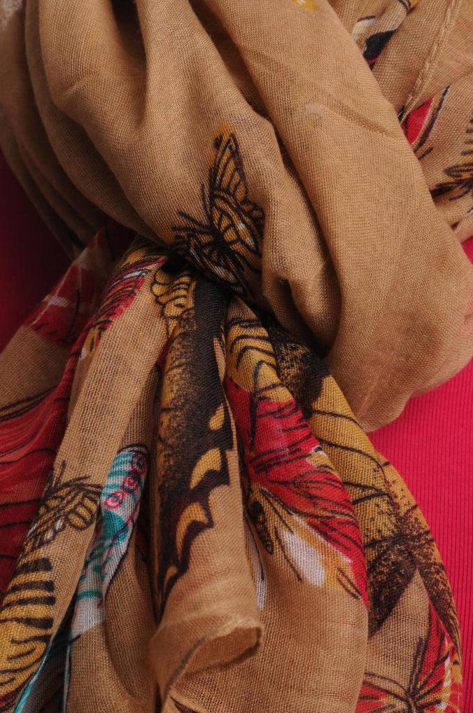 Liss Kiss Colourful Butterflies On Dark Mocha Unisex Scarf & Beach Sarong - Scarf
