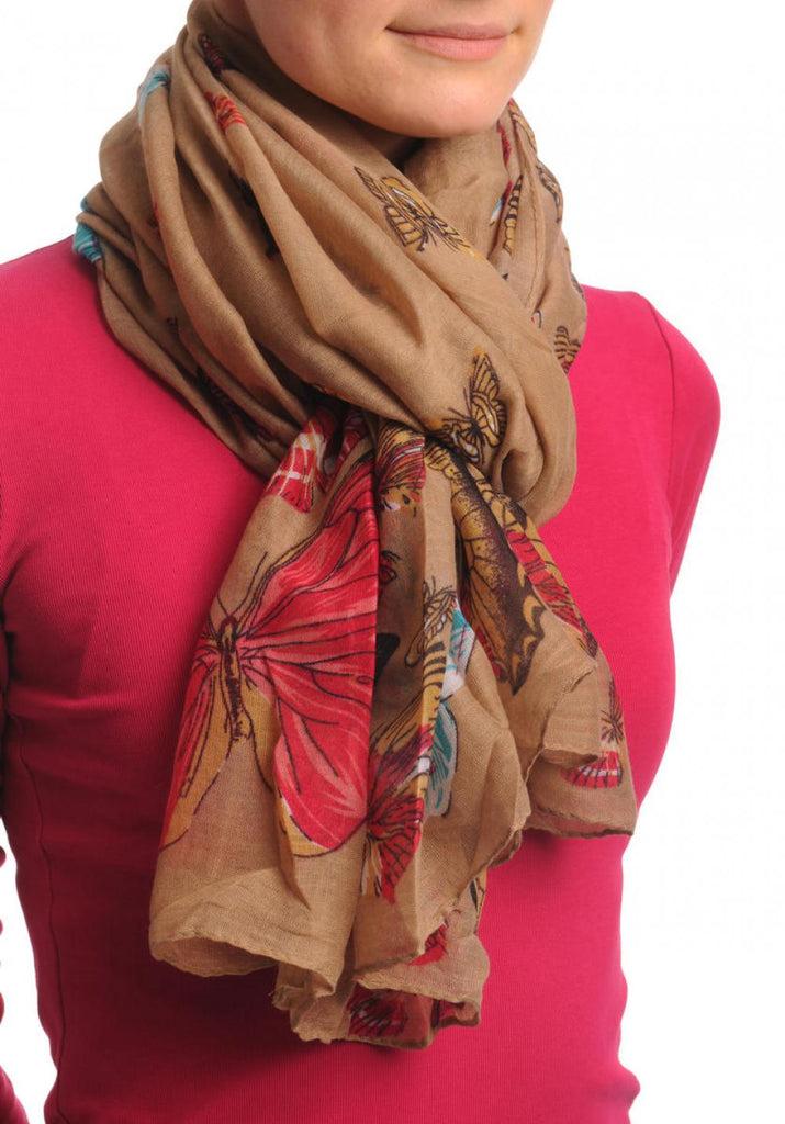 liss kiss Colourful Butterflies On Dark Mocha Unisex Scarf & Beach Sarong - Scarf