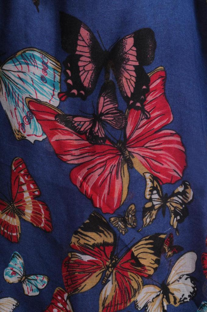 Liss Kiss Colourful Butterflies On Navy Blue Unisex Scarf & Beach Sarong - Scarf