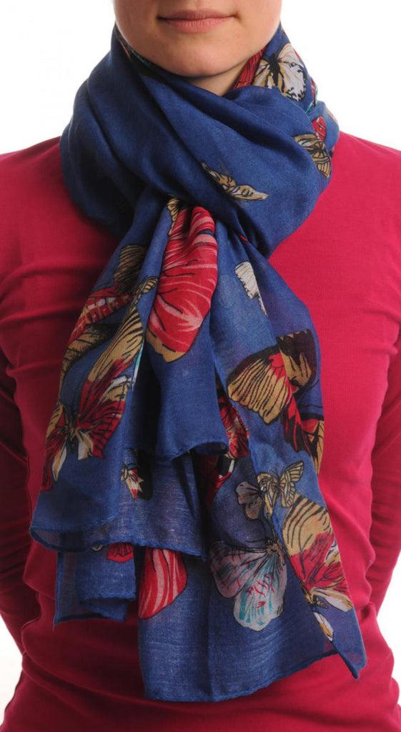 Liss Kiss Colourful Butterflies On Navy Blue Unisex Scarf & Beach Sarong - Scarf