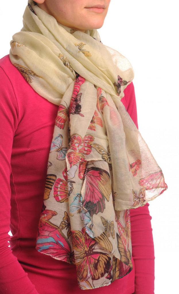 Liss Kiss Colourful Butterflies On Sand White Unisex Scarf & Beach Sarong - Scarf