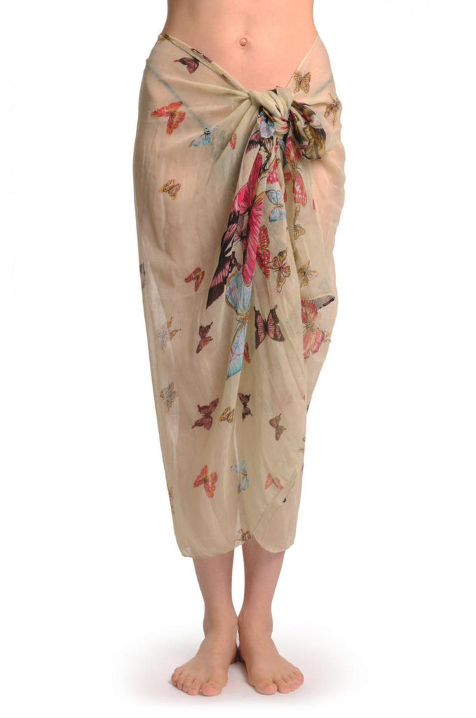 Liss Kiss Colourful Butterflies On Sand White Unisex Scarf & Beach Sarong - Scarf