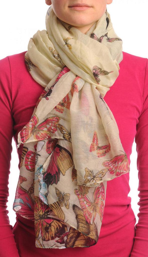 Liss Kiss Colourful Butterflies On Sand White Unisex Scarf & Beach Sarong - Scarf