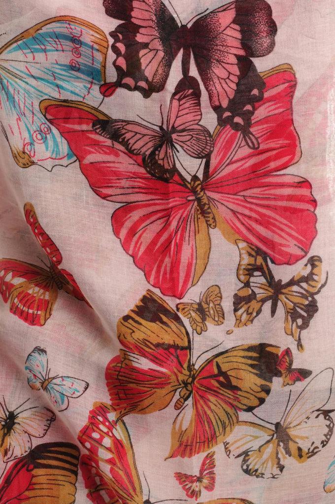 Liss Kiss Colourful Butterflies On Soft Pink Unisex Scarf & Beach Sarong - Scarf