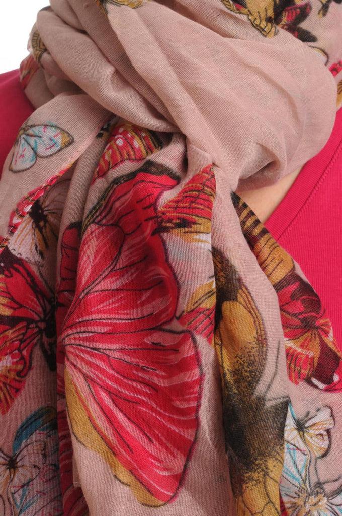 Liss Kiss Colourful Butterflies On Soft Pink Unisex Scarf & Beach Sarong - Scarf