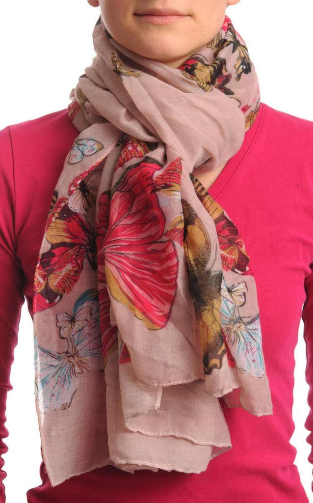 Liss Kiss Colourful Butterflies On Soft Pink Unisex Scarf & Beach Sarong - Scarf