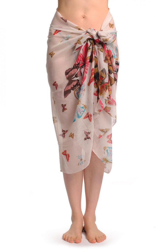 Liss Kiss Colourful Butterflies On White Unisex Scarf & Beach Sarong - Scarf