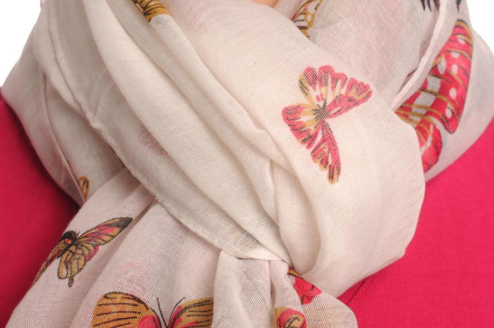 Liss Kiss Colourful Butterflies On White Unisex Scarf & Beach Sarong - Scarf
