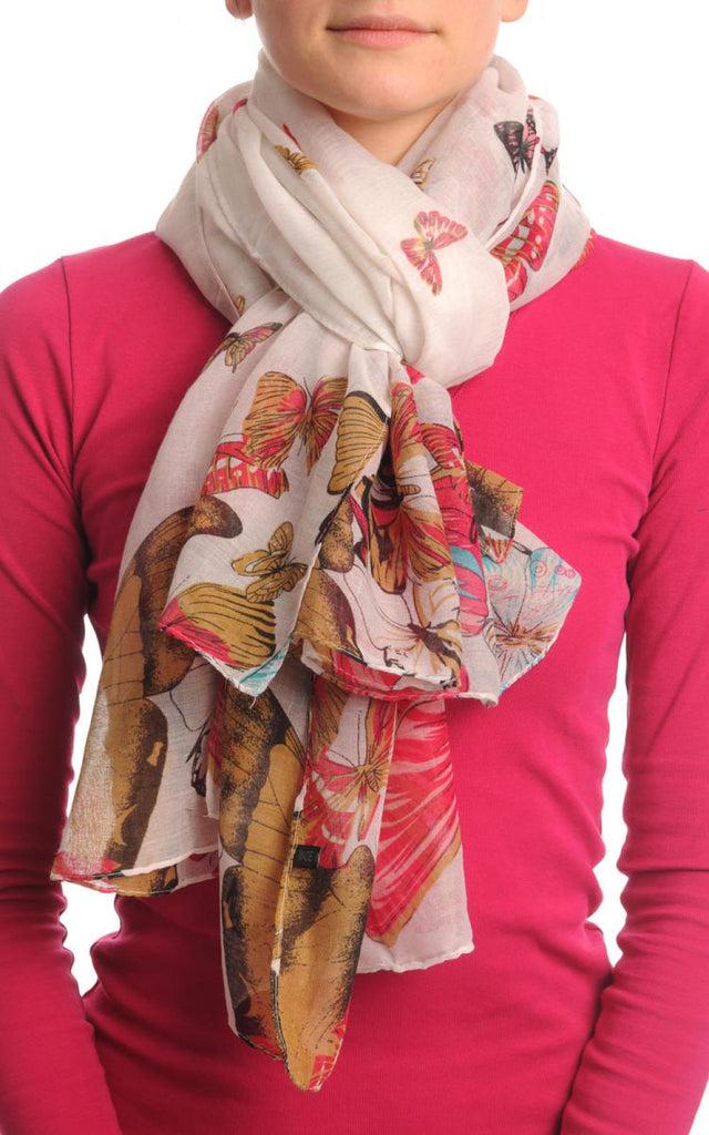 Liss Kiss Colourful Butterflies On White Unisex Scarf & Beach Sarong - Scarf