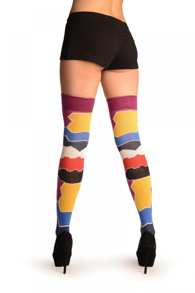 Liss Kiss Colourful Puzzle Stripes Over The Knee Socks - Over The Knee Socks