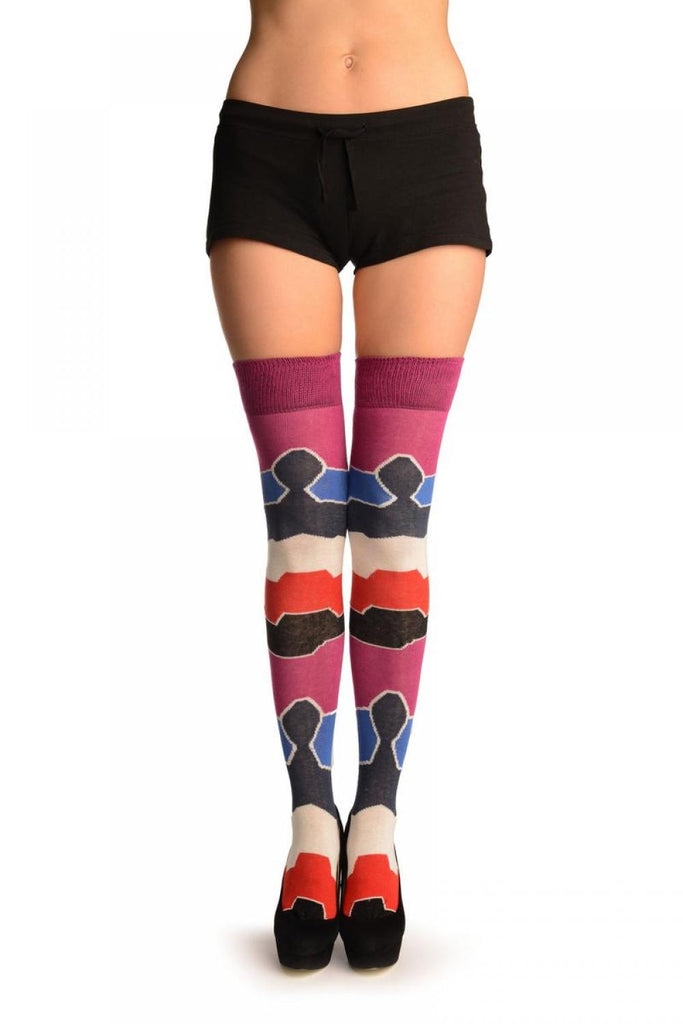 liss kiss Colourful Puzzle Stripes Over The Knee Socks - Over The Knee Socks