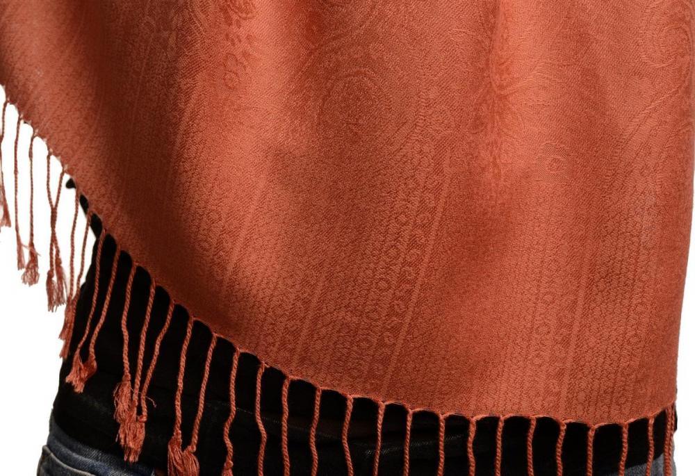 Liss Kiss Coral Pink Paisleys Pashmina Feel With Tassels - Scarf