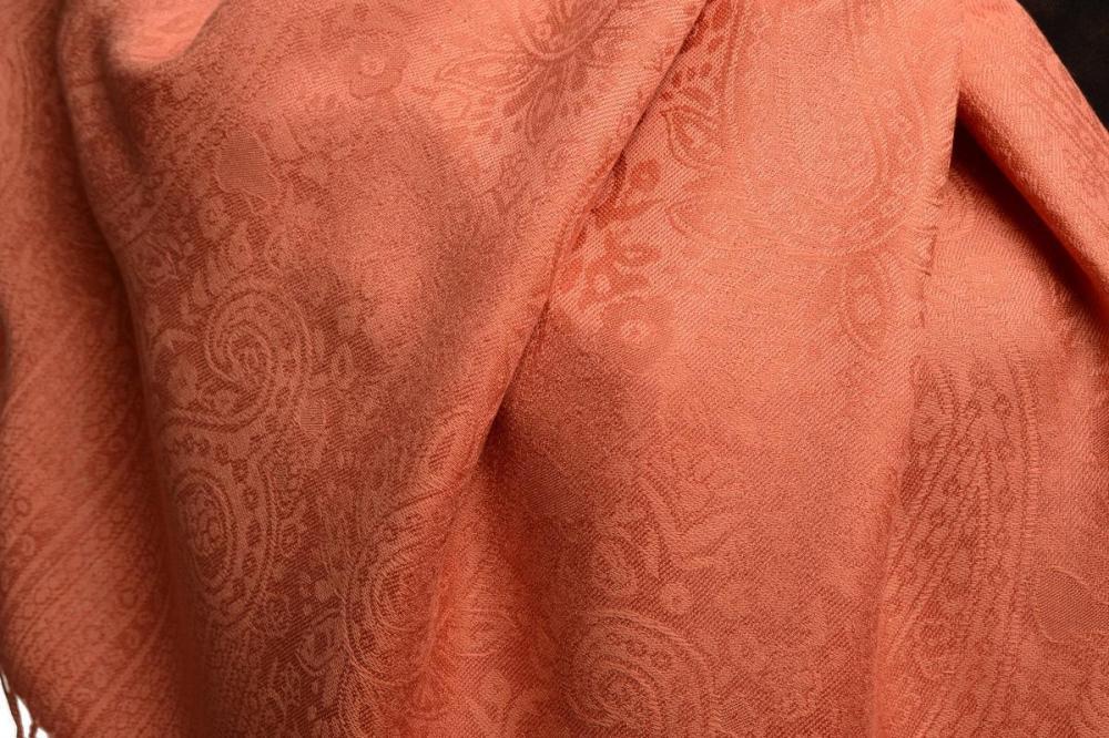 Liss Kiss Coral Pink Paisleys Pashmina Feel With Tassels - Scarf