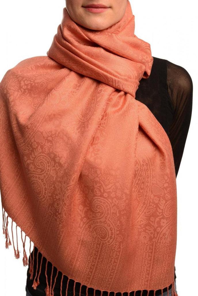 liss kiss Coral Pink Paisleys Pashmina Feel With Tassels - Scarf