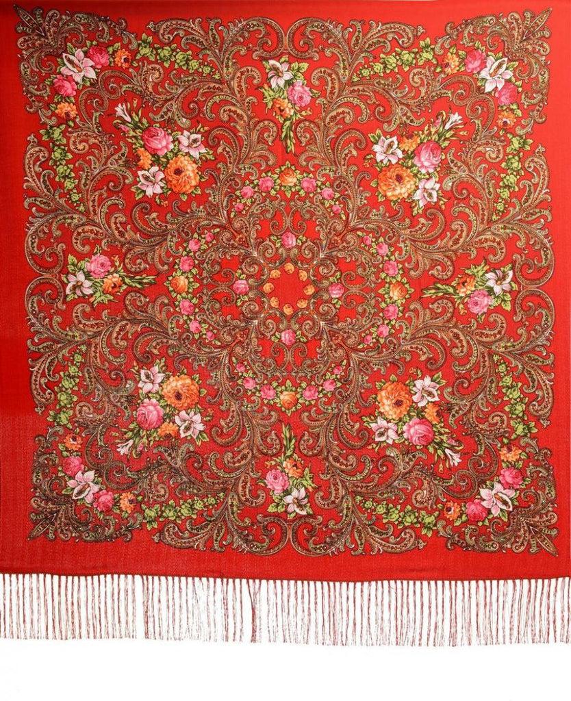 Liss Kiss Coral "Tzarsky" Slavonic Russian Folk Style Shawl - Scarf