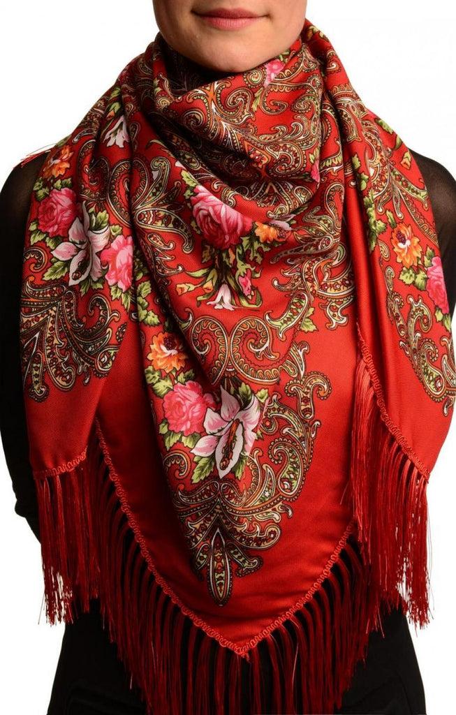 Liss Kiss Coral "Tzarsky" Slavonic Russian Folk Style Shawl - Scarf