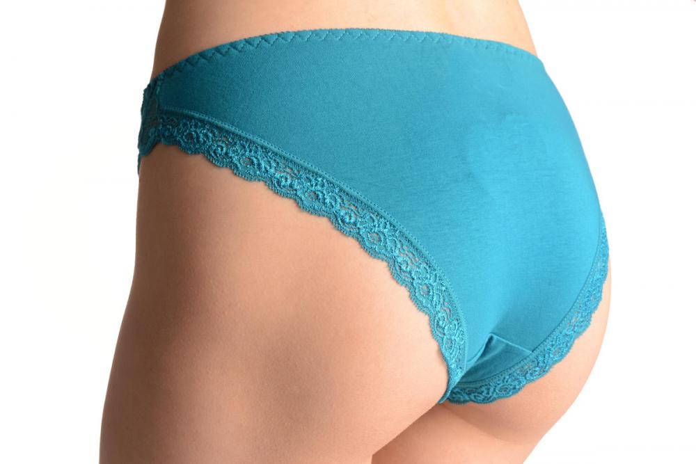 Liss Kiss Cotton & Lace Top Trim With Crystals Blue High Leg Brazilian - Knickers