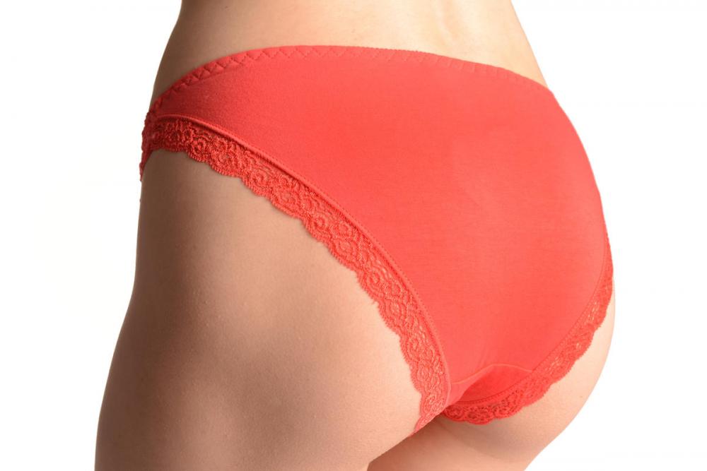 Liss Kiss Cotton & Lace Top Trim With Crystals Orange Pink High Leg Brazilian - Knickers