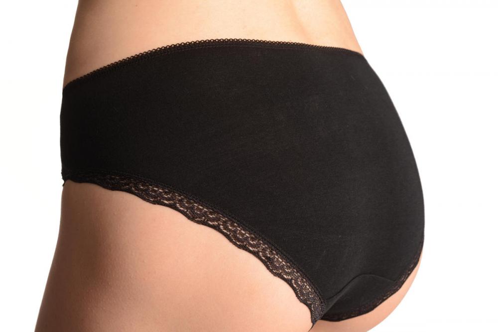 Liss Kiss Cotton With Cut In Lace Panel Black High Leg Brazilian - Knickers