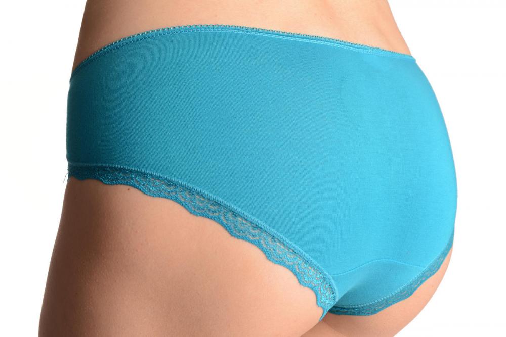 Liss Kiss Cotton With Cut In Lace Panel Blue High Leg Brazilian - Knickers