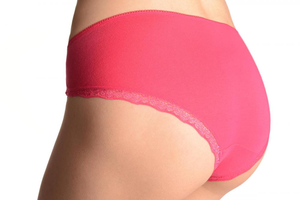 Liss Kiss Cotton With Cut In Lace Panel Pink High Leg Brazilian - Knickers