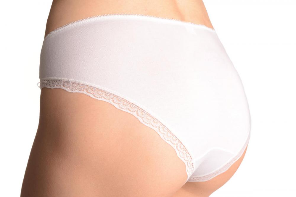 Liss Kiss Cotton With Cut In Lace Panel White High Leg Brazilian - Knickers