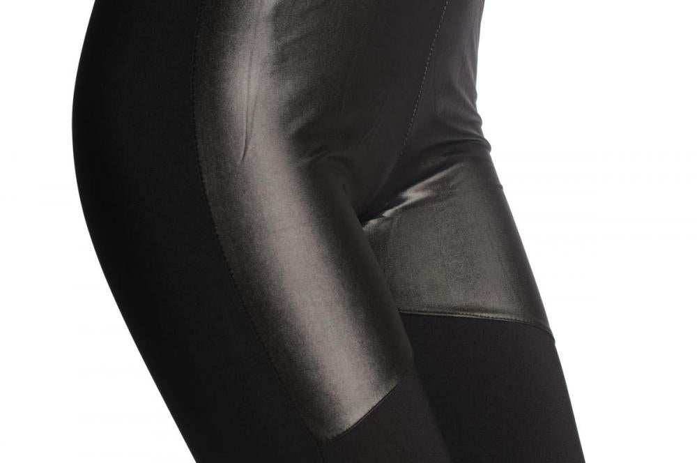 Liss Kiss Cotton With Faux Leather Front & Cotton Stripe - Leggings