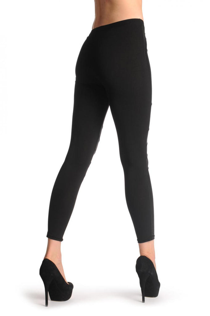 Liss Kiss Cotton With Faux Leather Front & Cotton Stripe - Leggings