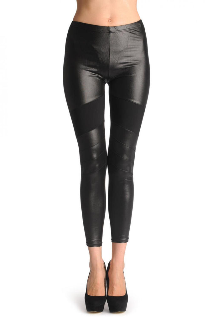 liss kiss Cotton With Faux Leather Front & Cotton Stripe - Leggings