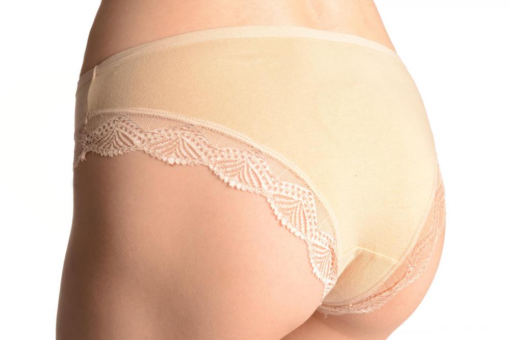 Liss Kiss Cotton With Lace Trim White & Blue Crystals Beige Brazilian - Knickers