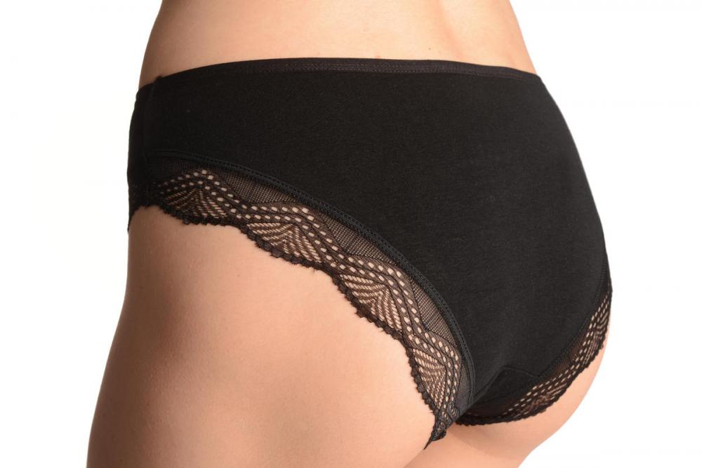 Liss Kiss Cotton With Lace Trim White & Blue Crystals Black Brazilian - Knickers