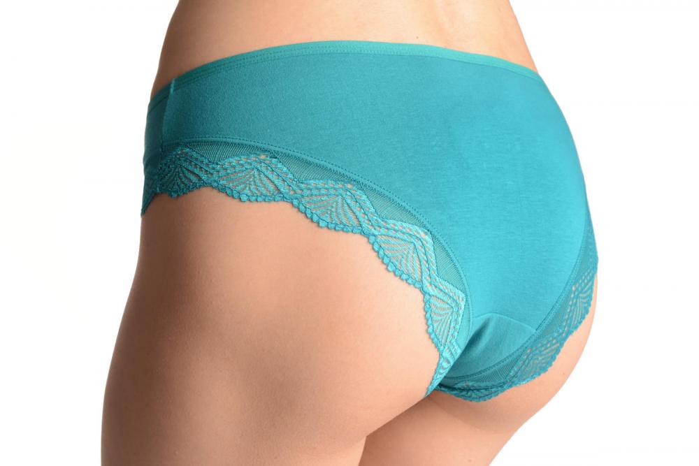 Liss Kiss Cotton With Lace Trim White & Blue Crystals Blue Brazilian - Knickers