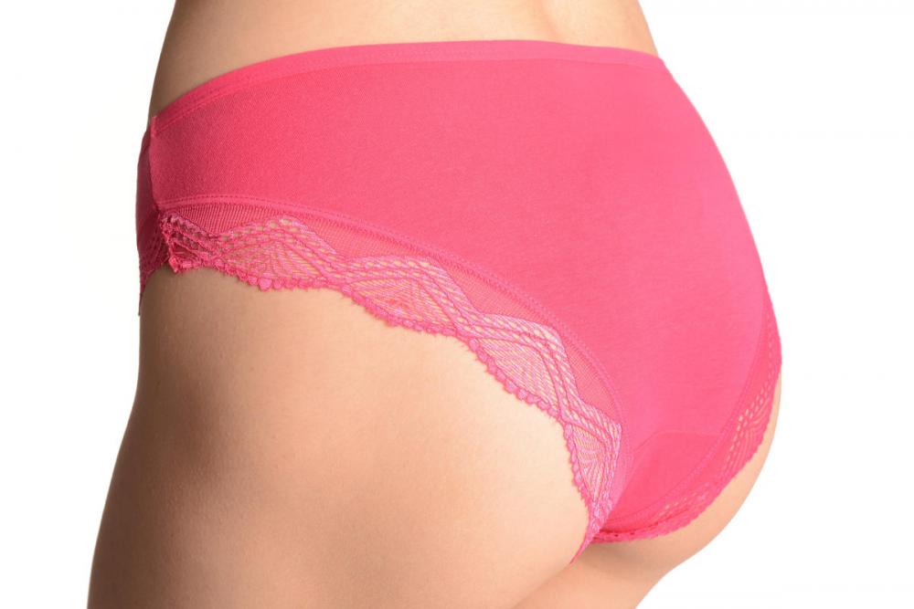 Liss Kiss Cotton With Lace Trim White & Blue Crystals Bright Pink Brazilian - Knickers