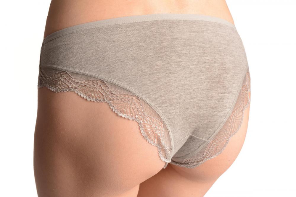Liss Kiss Cotton With Lace Trim White & Blue Crystals Grey Brazilian - Knickers