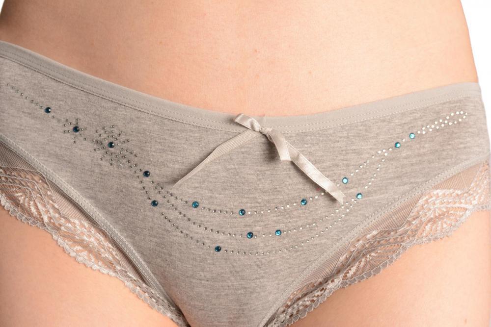 Liss Kiss Cotton With Lace Trim White & Blue Crystals Grey Brazilian - Knickers