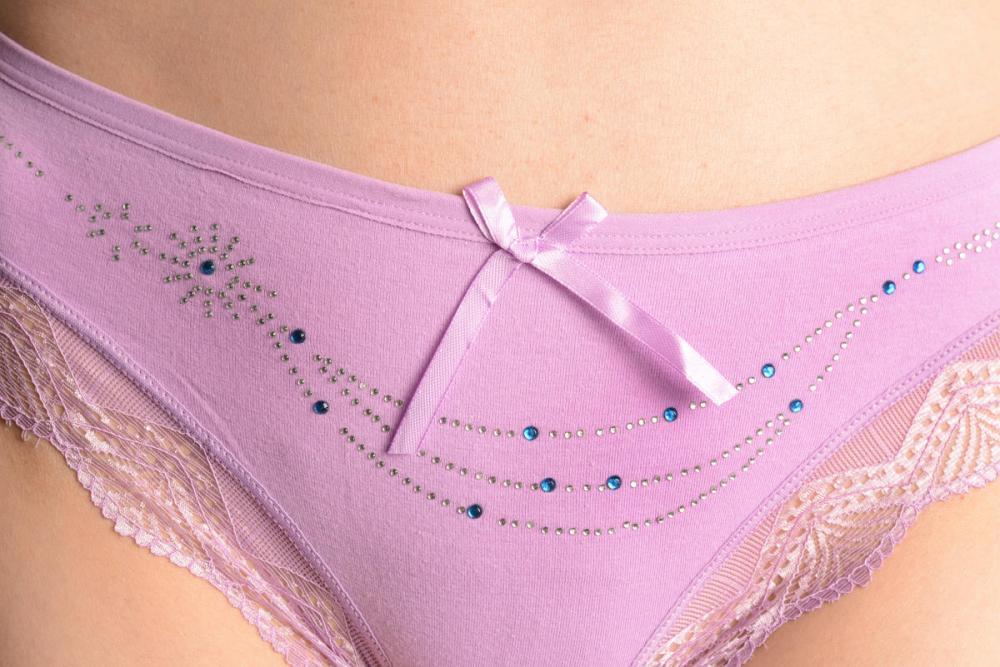 Liss Kiss Cotton With Lace Trim White & Blue Crystals Lilac Brazilian - Knickers